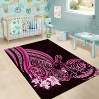 Pink Polynesia Easter Day Area Rug Eggs With Bunny Polynesian Pattern