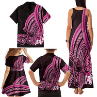 Pink Polynesia Easter Day Family Matching Tank Maxi Dress and Hawaiian Shirt Eggs With Bunny Polynesian Pattern