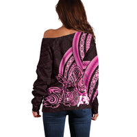 Pink Polynesia Easter Day Off Shoulder Sweater Eggs With Bunny Polynesian Pattern