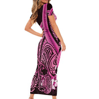 Pink Polynesia Easter Day Short Sleeve Bodycon Dress Eggs With Bunny Polynesian Pattern LT14 - Polynesian Pride