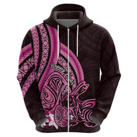 Pink Polynesia Easter Day Zip Hoodie Eggs With Bunny Polynesian Pattern