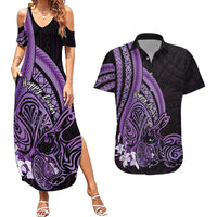 Purple Polynesia Easter Day Couples Matching Summer Maxi Dress and Hawaiian Shirt Eggs With Bunny Polynesian Pattern LT14 Purple - Polynesian Pride