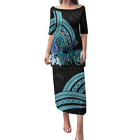 Turquoise Polynesia Easter Day Family Matching Puletasi and Hawaiian Shirt Eggs With Bunny Polynesian Pattern