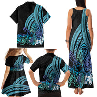 Turquoise Polynesia Easter Day Family Matching Tank Maxi Dress and Hawaiian Shirt Eggs With Bunny Polynesian Pattern