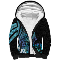 Turquoise Polynesia Easter Day Sherpa Hoodie Eggs With Bunny Polynesian Pattern