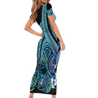 Turquoise Polynesia Easter Day Short Sleeve Bodycon Dress Eggs With Bunny Polynesian Pattern LT14 - Polynesian Pride