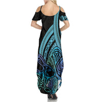 Turquoise Polynesia Easter Day Summer Maxi Dress Eggs With Bunny Polynesian Pattern LT14 - Polynesian Pride