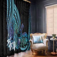 Turquoise Polynesia Easter Day Window Curtain Eggs With Bunny Polynesian Pattern