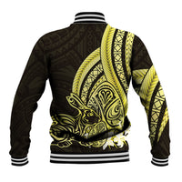 Yellow Polynesia Easter Day Baseball Jacket Eggs With Bunny Polynesian Pattern