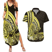Yellow Polynesia Easter Day Couples Matching Summer Maxi Dress and Hawaiian Shirt Eggs With Bunny Polynesian Pattern LT14 Yellow - Polynesian Pride