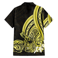 Yellow Polynesia Easter Day Family Matching Off Shoulder Short Dress and Hawaiian Shirt Eggs With Bunny Polynesian Pattern