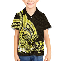 Yellow Polynesia Easter Day Family Matching Off Shoulder Short Dress and Hawaiian Shirt Eggs With Bunny Polynesian Pattern