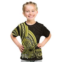 Yellow Polynesia Easter Day Kid T Shirt Eggs With Bunny Polynesian Pattern