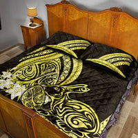 Yellow Polynesia Easter Day Quilt Bed Set Eggs With Bunny Polynesian Pattern