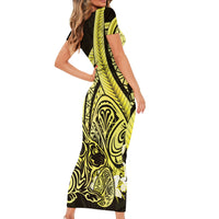 Yellow Polynesia Easter Day Short Sleeve Bodycon Dress Eggs With Bunny Polynesian Pattern LT14 - Polynesian Pride