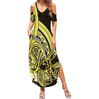 Yellow Polynesia Easter Day Summer Maxi Dress Eggs With Bunny Polynesian Pattern LT14 Women Yellow - Polynesian Pride