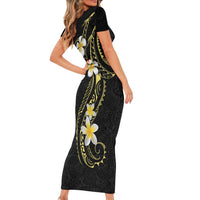 Polynesia Tattoo With Plumeria Family Matching Short Sleeve Bodycon Dress and Hawaiian Shirt Elegant Vibes