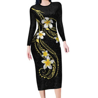 Polynesia Tattoo With Plumeria Long Sleeve Bodycon Dress Elegant Vibes
