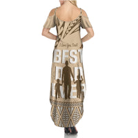 Tonga Father's Day Summer Maxi Dress Best Dad Ever Tongan Ngatu Pattern - Beige LT14 - Polynesian Pride