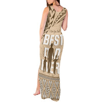 Tonga Father's Day Tank Maxi Dress Best Dad Ever Tongan Ngatu Pattern - Beige LT14 - Polynesian Pride