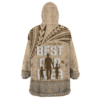 Tonga Father's Day Wearable Blanket Hoodie Best Dad Ever Tongan Ngatu Pattern - Beige