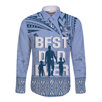 Tonga Father's Day Long Sleeve Button Shirt Best Dad Ever Tongan Ngatu Pattern - Blue