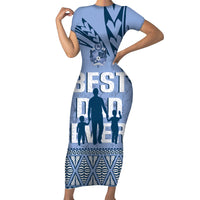 Tonga Father's Day Short Sleeve Bodycon Dress Best Dad Ever Tongan Ngatu Pattern - Blue LT14 Long Dress Blue - Polynesian Pride