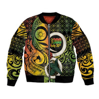 Vanuatu 1980 Bomber Jacket Ni-Van Tamtam Sand Drawing Pattern LT14 Unisex Black - Polynesian Pride