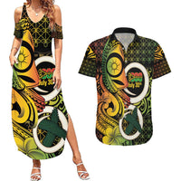 Vanuatu 1980 Couples Matching Summer Maxi Dress and Hawaiian Shirt Ni-Van Tamtam Sand Drawing Pattern