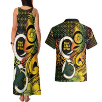 Vanuatu 1980 Couples Matching Tank Maxi Dress and Hawaiian Shirt Ni-Van Tamtam Sand Drawing Pattern