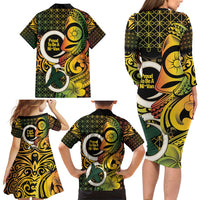 Vanuatu 1980 Family Matching Long Sleeve Bodycon Dress and Hawaiian Shirt Ni-Van Tamtam Sand Drawing Pattern