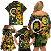 Vanuatu 1980 Family Matching Off Shoulder Short Dress and Hawaiian Shirt Ni-Van Tamtam Sand Drawing Pattern