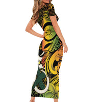 Vanuatu 1980 Family Matching Short Sleeve Bodycon Dress and Hawaiian Shirt Ni-Van Tamtam Sand Drawing Pattern