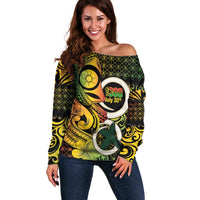 Vanuatu 1980 Off Shoulder Sweater Ni-Van Tamtam Sand Drawing Pattern