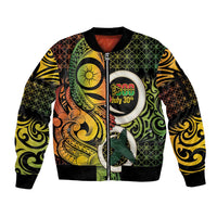 Vanuatu 1980 Sleeve Zip Bomber Jacket Ni-Van Tamtam Sand Drawing Pattern LT14 Unisex Black - Polynesian Pride