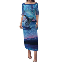 New Zealand Matariki Humpback Whale Family Matching Puletasi and Hawaiian Shirt Paikea Maori New Year Blue Galaxy