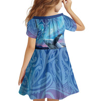 New Zealand Matariki Humpback Whale Family Matching Short Sleeve Bodycon Dress and Hawaiian Shirt Paikea Maori New Year Blue Galaxy