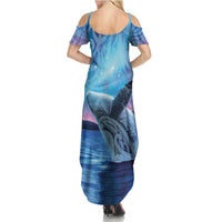 New Zealand Matariki Humpback Whale Family Matching Summer Maxi Dress and Hawaiian Shirt Paikea Maori New Year Blue Galaxy