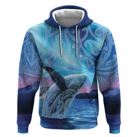New Zealand Matariki Humpback Whale Hoodie Paikea Maori New Year Blue Galaxy LT14 Pullover Hoodie Blue - Polynesian Pride