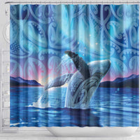 New Zealand Matariki Humpback Whale Shower Curtain Paikea Maori New Year Blue Galaxy