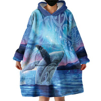 New Zealand Matariki Humpback Whale Wearable Blanket Hoodie Paikea Maori New Year Blue Galaxy