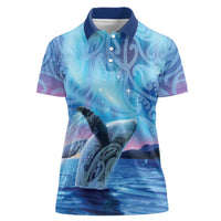 New Zealand Matariki Humpback Whale Women Polo Shirt Paikea Maori New Year Blue Galaxy