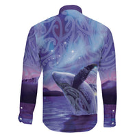 New Zealand Matariki Humpback Whale Family Matching Mermaid Dress and Hawaiian Shirt Paikea Maori New Year Purple Galaxy