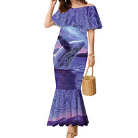 New Zealand Matariki Humpback Whale Family Matching Mermaid Dress and Hawaiian Shirt Paikea Maori New Year Purple Galaxy