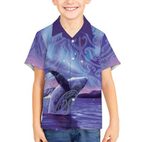 New Zealand Matariki Humpback Whale Family Matching Mermaid Dress and Hawaiian Shirt Paikea Maori New Year Purple Galaxy