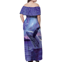 New Zealand Matariki Humpback Whale Family Matching Off Shoulder Maxi Dress and Hawaiian Shirt Paikea Maori New Year Purple Galaxy