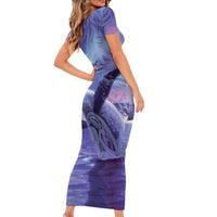 New Zealand Matariki Humpback Whale Family Matching Short Sleeve Bodycon Dress and Hawaiian Shirt Paikea Maori New Year Purple Galaxy