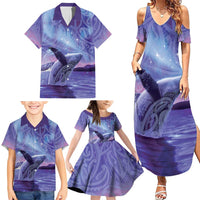 New Zealand Matariki Humpback Whale Family Matching Summer Maxi Dress and Hawaiian Shirt Paikea Maori New Year Purple Galaxy