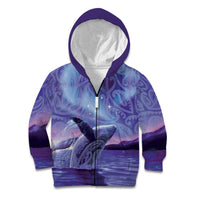 New Zealand Matariki Humpback Whale Kid Hoodie Paikea Maori New Year Purple Galaxy
