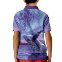 New Zealand Matariki Humpback Whale Kid Polo Shirt Paikea Maori New Year Purple Galaxy